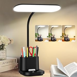 DEEPLITE Lampada Scrivania, LED Lampada da Scrivania Ricaricabile con Portapenne,Tavolo Touch 3 Modalità di Colore & Dimmerabile Continuo, Cigno Flessibile Eye-Caring per Studio, Lavorare, Lettura.
