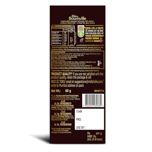 Image of Cadbury Bournville Rich Cocoa 70% Dark Chocolate Bar, 75 Gm (Pack Of 9)