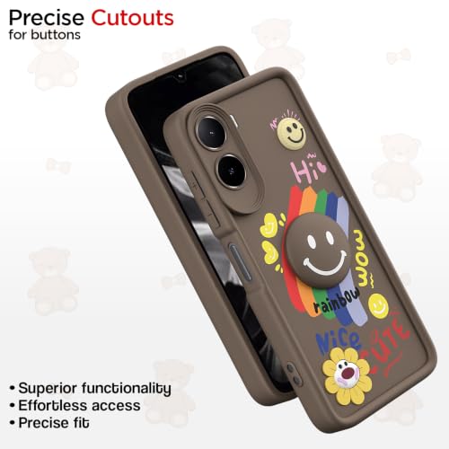 Image of Pikkme Back Cover for Mi Redmi A7 Pro /Poco C85x 5G / C81 | Soft Silicone| Cute Rainbow Smile & 3D Cartoon Flower Design | Shockproof Raised Camera Protection Bumper Case (Brown)