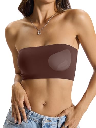 EasyGala Womens Padded Double Lined Tube Top Bandeau Strapless Built in Bra Bralette Tank Tops Crop Backless Shirts Sexy Going Out Tops 2026 Brown S