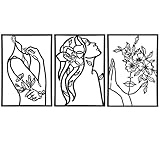 - - - AGIOTA Lot de 3 décorations murales noires de silhouettes féminines d\'art métallique en ligne; pour salon, pour placer au-dessus du lit, art minimaliste moderne pour intérieur, 38 cm