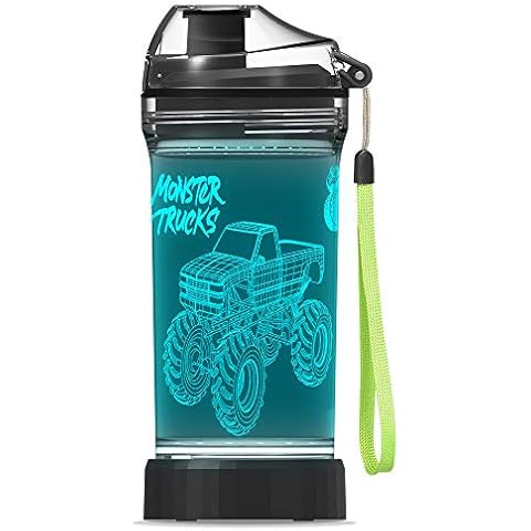 Monster Truck 3D Glowing Water Bottle with - 14 OZ Tritan BPA Free Eco-Friendly - Cool Drinking Cups Gift for School Kids Boy Girl Child Christmas Holiday Cover