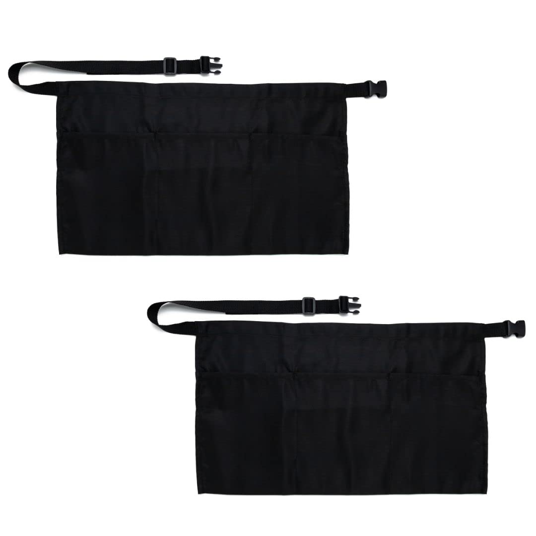 Clip-on Black Waist Apron with 3 Pockets (21x12 inches) Server Apron. Restaurant Half Aprons. Waitress, Waiter, Kitchen, Home