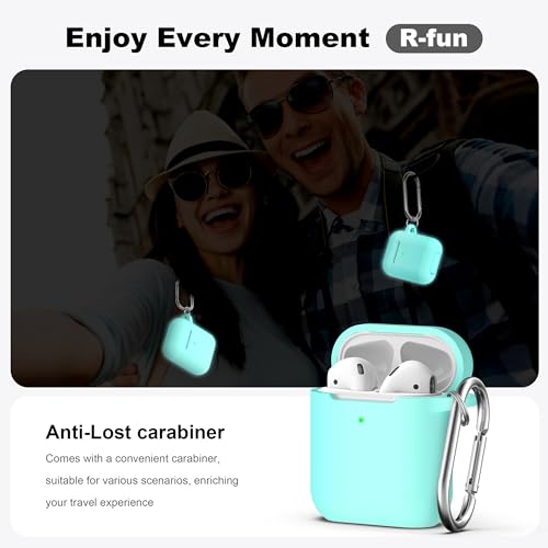 Image of AirPods Case Cover with Keychain, Full Protective Silicone AirPods Accessories Skin Cover for Women Men Girl Boy with Apple AirPods Wireless Charging Case,Front LED Visible-Glow Blue
