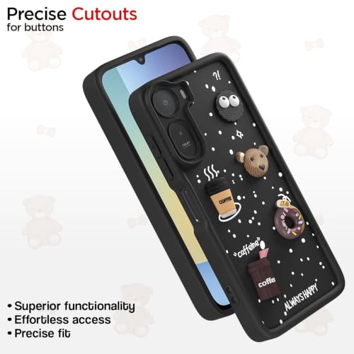 Image of Bintage Cute Fun Taddy Cartoon 3D Ball Bear Milk Cake Coffee Silicon Case Full Body & Camera Protection Back Cover Compatible for Mi REDMI A7 Pro 5G - Black