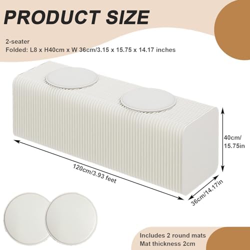 Portable Honeycomb Folding Stool with PU Cushion, Compact Foldable Bench for Living Room & Office, Space-Saving Design, Only 3.14/3.93/5.9/7.87 Inches Thick, Brown, 3 Seats