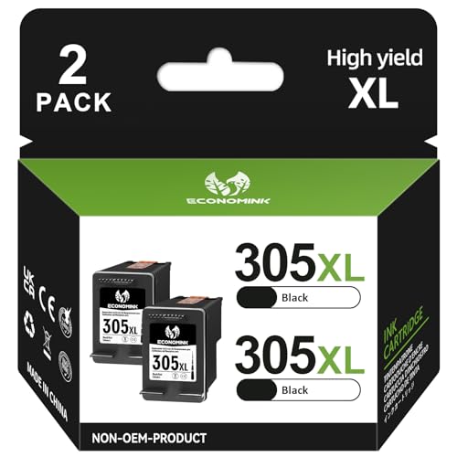 Economink 305XL Cartuchos de Impresora para HP 305, Alta Capacidad, Recambio Compatible con Tinta HP 305 para DeskJet 1210 1212 2700 2710e 2720e Envy 6000 6030e Pro 6400 6420e, Paquete de 2 Negro