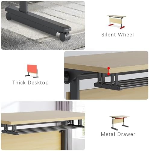 Modern Folding Conference Room Table with Silent Wheels Long Rolling Meeting Table for Office and Classroom
