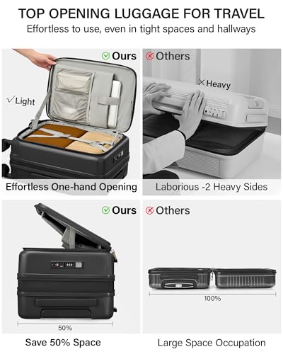 Hanke 20 Inch Expandable Carry On Luggage with Cup Holder 22x14x9 Airline Approved, Top Opening Hard Shell Suitcases with Wheels, Carry-On Travel Suitcase Trunk Luggage with Lock,  image 3