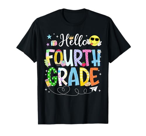 Hello 4th Grade Funny First Day of School Boy Girl Teacher T-Shirt