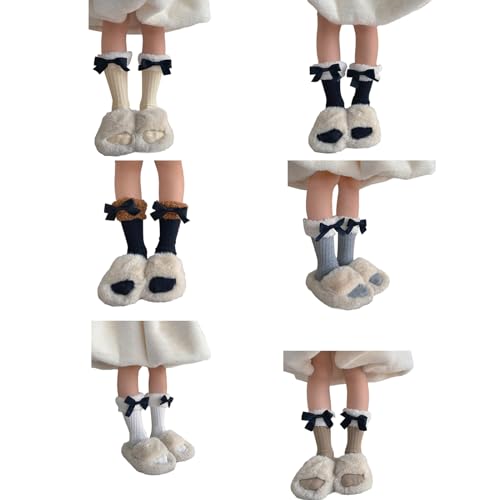 Crew Socks for Women, Ribbon Bowknot Socks Cotton MidCalf Sock Dress Sock for Little Girls with Berber Fleece4