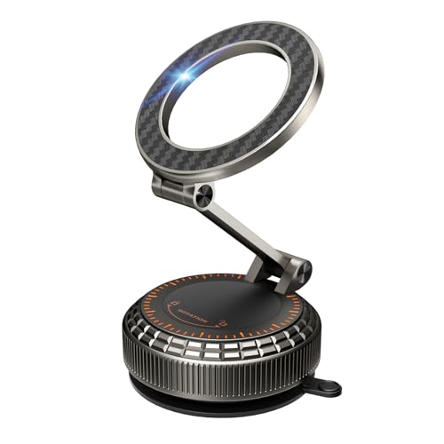 Image of Metal Magnetic Car Phone Holder, 360 Adjustable Magsafe Car Phone Mount, Vacuum Suction Cup Phone Holders for Your Car for iPhone 17-12 Pro Max Air Plus & Android (Carbon Fiber)