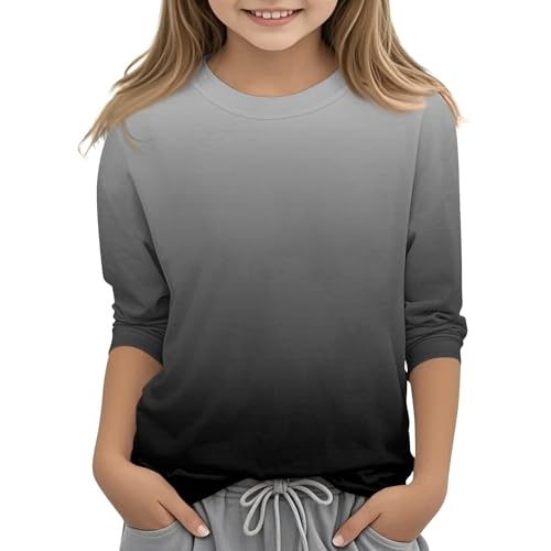 Teen Girls Gradient Color Print Pullover Tops Long Sleeve Shirt Toddler Kids Casual Loose Fit Lightweight Crewneck Tees