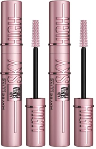 Maybelline New York, Máscara de Pestañas Lash Sensational Sky High, Longitud sin Límites y Volumen Redefinido, Negro (Paquete de 2)
