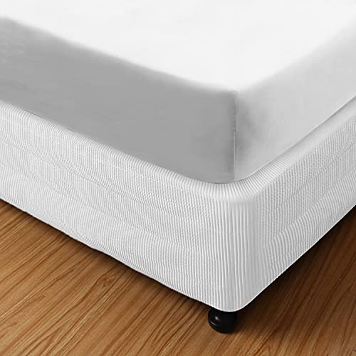 Marquess Box Spring Cover-Wrap Around Elastic.Vertical Stripe Pattern Bed Skirt Alternative (White, Queen)