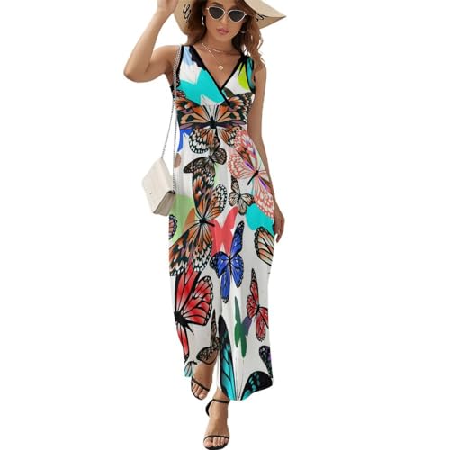 Robe de plage sans manches pour femme avec col V chic et coupe longue fluide