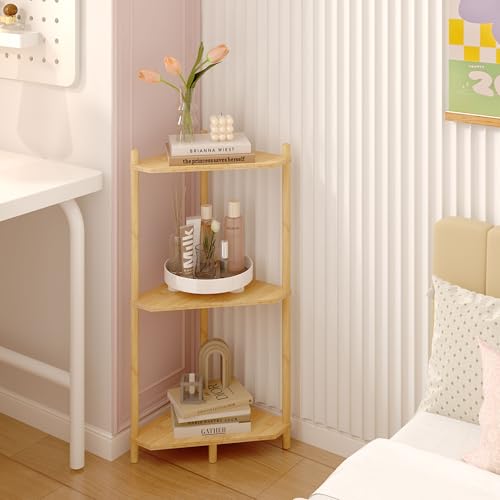 Wisuce Natural Small Corner Shelf Stand, 3-Tier Bamboo Corner Bookshelf by Wisuce - Image 4