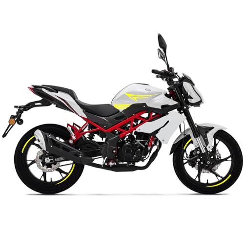 DualColorStampe Aufkleber kompatibel mit Benelli BN 125 (2021-2023) DX-SX Motorradverkleidung + Felgenstreifen 17 Zoll Decal Sticker Sterne Design - M0303 (fluoreszierendes Gelb)