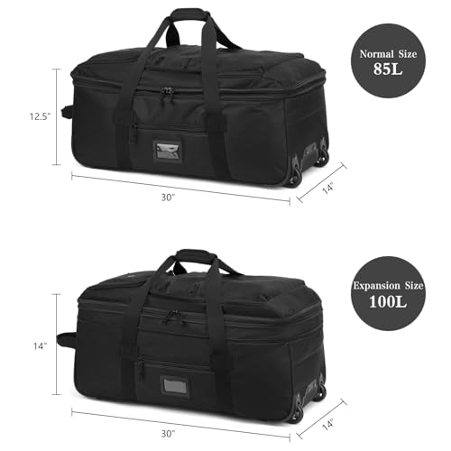 TAIHOYIN Bolsa de viagem grande com rodas, Preto, viagens, acampamento, mudança