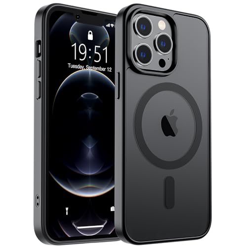 SUPFINE Magnetic for iPhone 12 Pro Max Case (Compatible with MagSafe) (Military Grade Drop Protection) Translucent Matte Shockproof Phone Case,Black