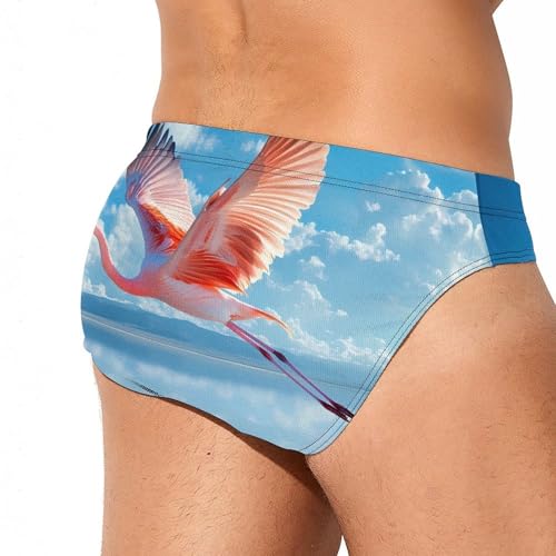Flamingo Flying Over Lake Mens Swim Briefs Sexy Bikini Swimwear Bathing Suits Trunks3