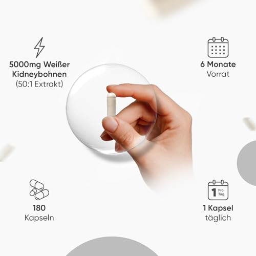 Kidneybohnen Extrakt 5000mg - Mit Zink & Chrom - 180 Kapseln für 6 Monate - 50:1 Weißer Kidney Beans Extract - Chrom trägt zu einem normalen Makronährstoff Stoffwechsel bei (EFSA) - WeightWorld