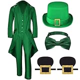 Patelai 5 Pieces Men Leprechauns Costume Green Irish Outfit Accessories for Adult Men Halloween St. Patrick's Day (Medium)