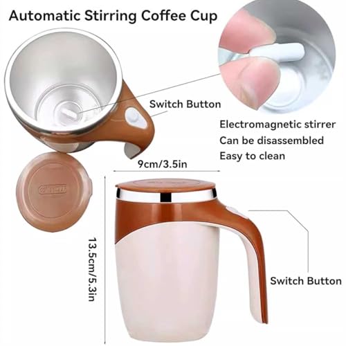 Self Stirring Cup,Electric Magnetic Stirring Cup,USB Rechargeable Shaker Cups,Suitable for hot cocoa, coffee, lattes. (Brown)
