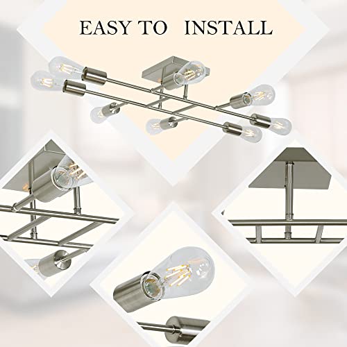Tuluce 8 Light Modern Ceiling Light Vintage Metal Brushed Nickel Sputnik Chandelier Semi Flush Mount Ceiling Lamp Chandelier Lighting Fixture #TOP6