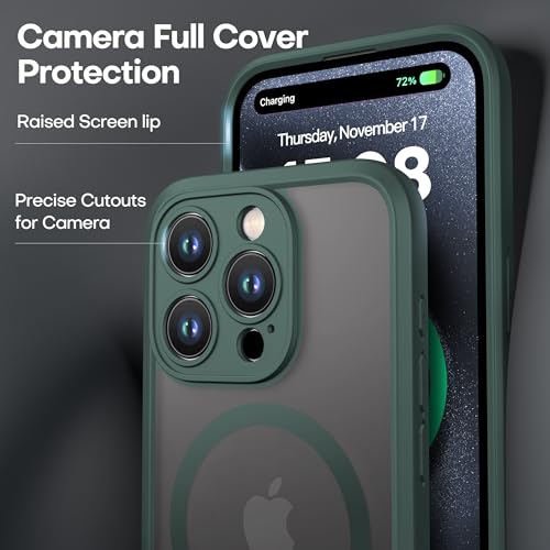 ImpactStrong Magnetic Guard Designed for iPhone 15 Pro Case [Camera Protection] [Military Grade Drop Tested] [Compatible with MagSafe] Slim Translucent Matte Phone Case (6.1") - Dark Green by ImpactStrong - Image 3