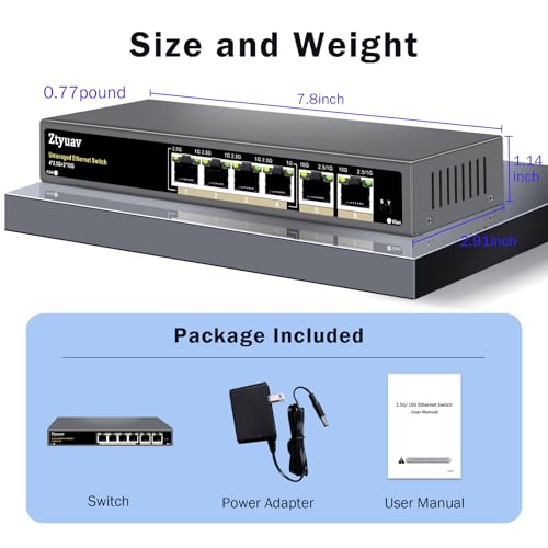 Image of 6 Port Unmanaged 2.5G Ethernet Switch with 4 x 2.5G RJ-45 Ports, 2 x 10G Uplink Ports, Ports Speed Auto-Negotiation-100 /1000 /2500Mbps, One-Key VLAN, Fanless Metal Design, Plug & Play
