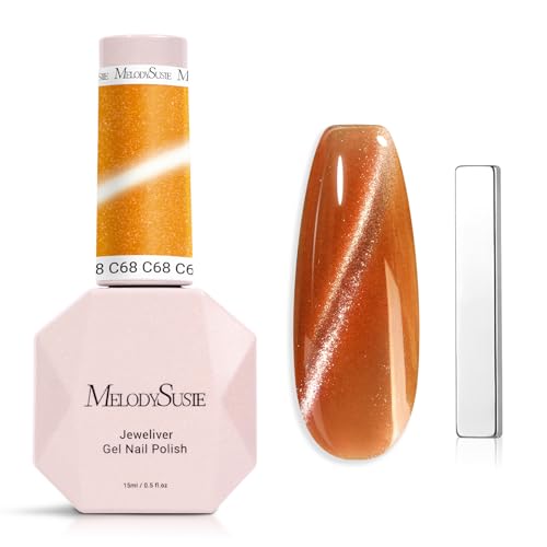 Image of MelodySusie Jeweliver Cat Eye Gel Nail Polish, 0.5 Fl Oz Brown Glitter Holographic Magnetic Nail Polish with Magnet, UV Nail Polish for Nail Art Manicure Salon DIY at Home C68