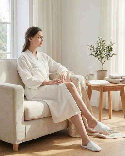 Image of Jecery Waffle Bathrobe and Slippers Bulk Set Spa Robes Hotel Bath Lightweight Thin Commercial Soft for House Shower Party