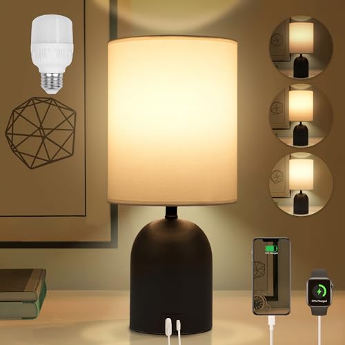 Fttoyoly FT0009 Bedside Table Lamp For Bedroom, 3 Way Dimmable Touch Lamps For Nightstand With Usb C And A Ports Small Table Desk Lamp cover
