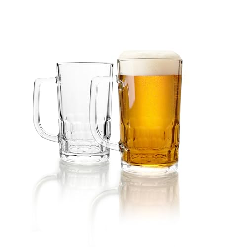 Image of CELLO Classic Glass Beer Mug with Handle Set of 2 Pcs, 330 ml Transparent | Freezer & Fridge Safe, Durable Leadfree Dishwasher Safe Toughened Glass Mug for Serve Beer, Cocktail Mocktail & Beverages