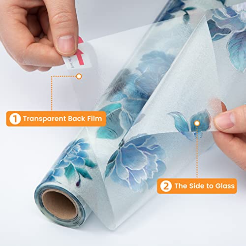 Dktie 3D Window Privacy Film Static Clings Non Adhesive Opaque Vinyl Bathroom Door Decorative Stickers Uv Blocking Heat Control Coverings (Blue, 17.7'' X 78.7'') #TOP3