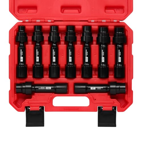 CASOMAN 9-Piece 1/2 Inch Drive Driveline Limited Clearance Socket Set Deep Impact Swivel Socket Set 12-Point Metric 8mm - 17mm Cr-Mo Steel with Heavy Duty Storage Case