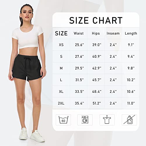 Mofiz Tennis Shorts For Women With Liner Lightweight Womens Running Shorts With Elastic And Zip Pockets Black Large #TOP6