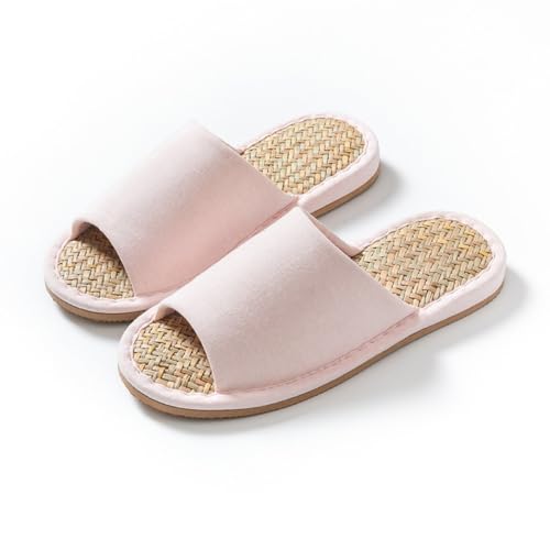 Bamboo Tatami Slippers for Women Organic Straw Woven Japanese House Slippers Slip on Summer Slides Open Toes Breathable Lightweight Comfort Wear Shoes Home Indoor Bedroom