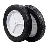 Outdoor & Spares 10-Inch Rubber Replacement Tire Plastic Wheel 10x1.75 Semi-Pneumatic Tire, 1-3/4-Inch Diamond Tread, 1/2-Inch Bore Offset Axle,White 2 Pack
