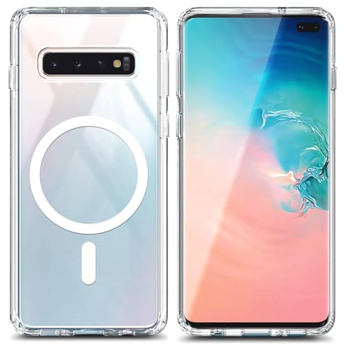 YZB Magnetic for Samsung Galaxy S10+ (Plus) Case, Compatible with MagSafe, Slim Fit Lightweight Shockproof, Military-Grade Protection, Yellowing Resistant Scratch-Resistant Back, Clear