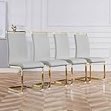 Baysitone Modern Dining Chairs Set of 4 - Gold Frame, Faux Leather Padded Seat High Back, Light Grey - Suitable for Dining, Kitchen, Living Room