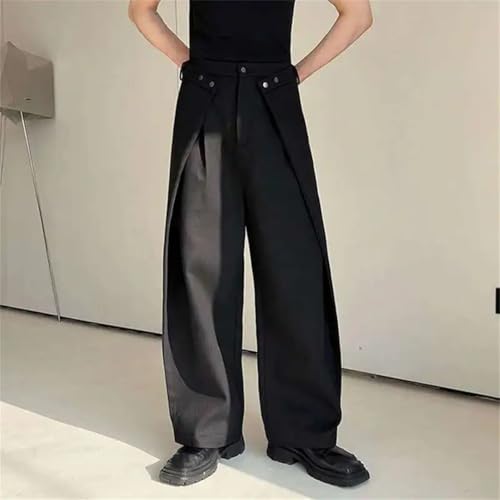 Men’S Loose Cut Wide Leg Jeans Solid Color Patchwork Baggy Denim Pants Fashion Street Trousers3