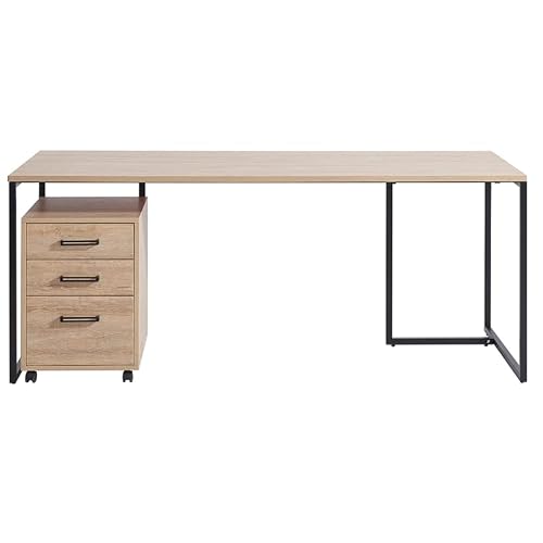 Vinnova Foggio 72" Industrial Writing Computer Desk With Filing Cabinet Natural Oak #TOP19