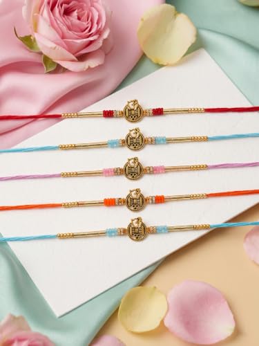 Image of Religious Rakhi For Brother Assorted, Chawal Roli Pack Set (5 Rakhi)