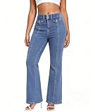 MARIASHA Jeans for Women Flared Leg Stretch High Wasited Printed Pocket Pants Light Blue XL