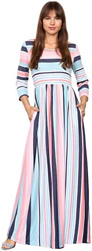 Eloges Women's 3/4 Sleeve Contrast Floral | Stripe Maxi Dress (Mint Pink, X-Large)