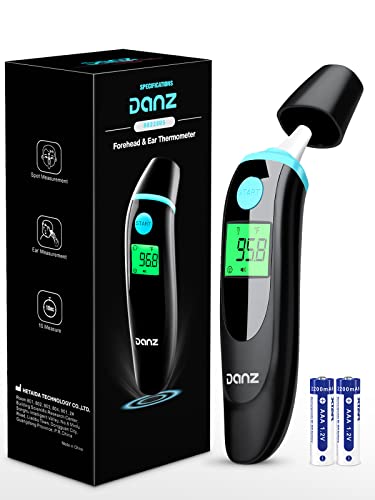 Danz Scanning Thermometer for Adults and Kids, Digital Thermometer for Forehead / Ear with 3-Color LCD Screen, Non-Contact Infrared Thermometer with Fast Reading, Fever Alarm, Object Measurement