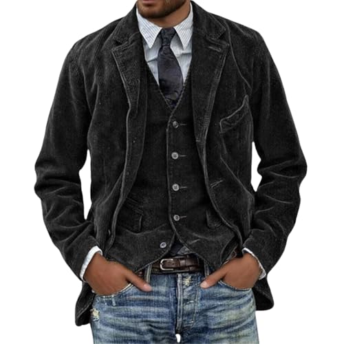 Blazer de Costume Vintage en Velours côtelé pour Homme, Veste de Cowboy élégante, Style Business décontracté, Noir, Taille 3XL