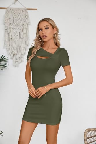 Image of VICHYIE Womens Summer Dresses Cutout One Piece Ribbed Bodycon Mini Short Sleeve Casual Slim Fitted Pencil Dresses